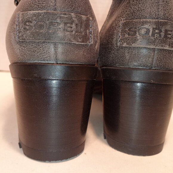SOREL "Cate" Sz 8US/37EU Quarry Gray Leather Moto Style Ankle Bootie - Picture 7 of 11